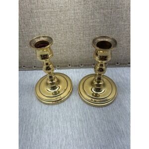Baldwin Solid Brass Candlestick Holders Set of 2 Forged in America Polished Gold